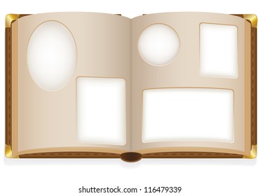 Old Open Photo Album With Blank Photos Vector Illustration Isolated On White Background