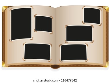 Old Open Photo Album With Blank Photos Vector Illustration Isolated On White Background