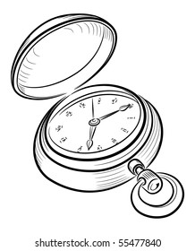 old open retro clock vector illustration, isolated on white background