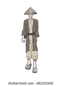 old oriental man walking