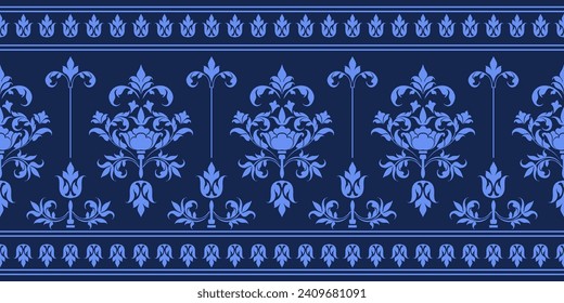 Old ornament vector design on navy blue background repeat pattern.