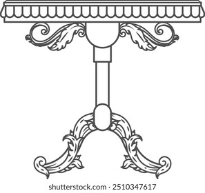 Old ornate coffee table engraving. Elegant vintage furniture