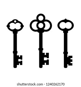 Old ornate key icon set illustration isolated on white background