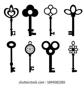 Old ornate key vector icon set isolated on white background