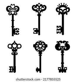 Old ornate key vector icon set isolated on white background