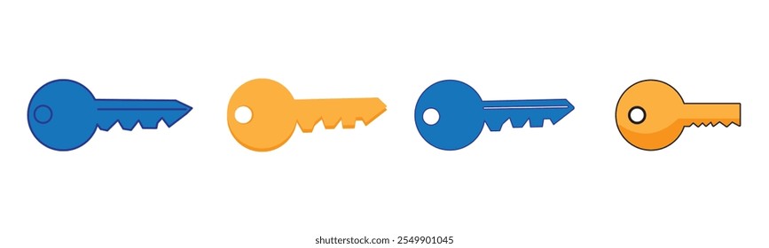 Old ornate key vector icon set isolated on white background, eps10 