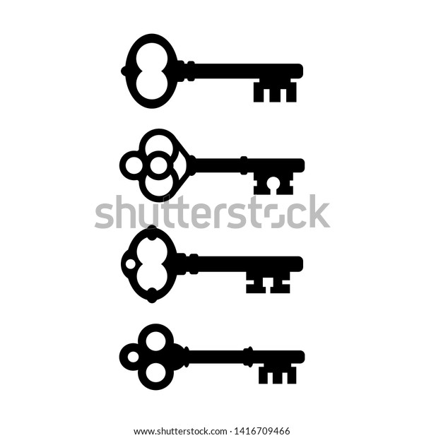 Old Ornate Key Vector Icon Set Stok Vektor Telifsiz 1416709466