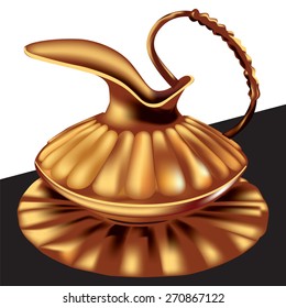 Old Ottoman copper jug isolated on background.Vector, illustration.