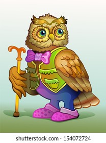 An old owl is in slippers. Vector illustration