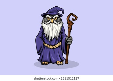 Old Owl Wizard Character Mascot Cartoon Style