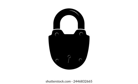 old padlock, black isolated silhouette