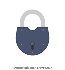 Old padlock in flat style. Antique padlock is isolated on a white background. Vector.
