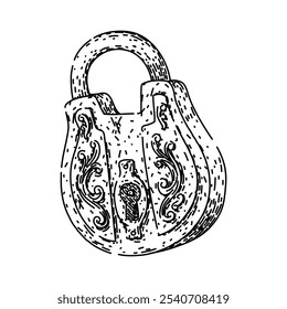 old padlock vintage hand drawn. fashioned rustic, ornate historic, timeless unique old padlock vintage vector sketch. isolated black illustration