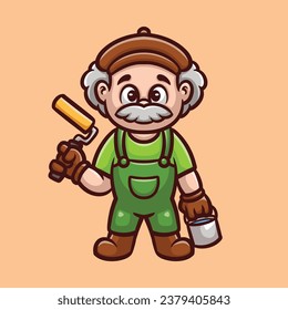 Old Painter Creative Cartoon Illustration 