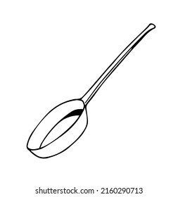 Old pan. Isolated object, kitchen and cooking utensil. Black and white basic cartoon hand drawn style vector illustration.