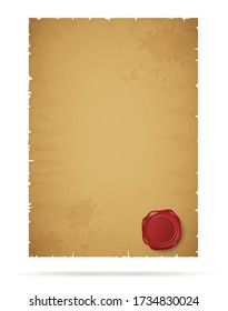 Old paper A4 page with Wax stamp seal and space for text.
