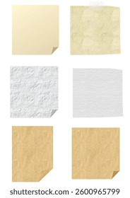 Old paper aesthetic sticky notes. Clip art vintage  paper for notes, antique pastel parchment and textured paper for artwork.  Aged appearance 