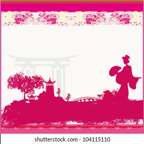 old paper with Asian Landscape