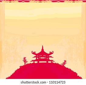  old paper with Asian Landscape