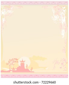 old paper with Asian Landscape