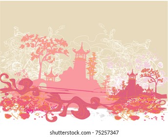 old paper with Asian Landscape