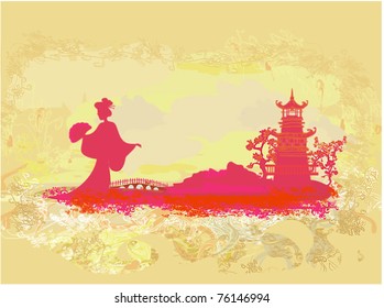 old paper with Asian Landscape