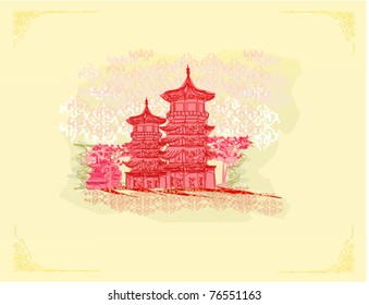 old paper with Asian Landscape
