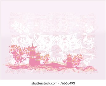 old paper with Asian Landscape