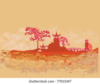 old paper with Asian Landscape