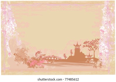 old paper with Asian Landscape
