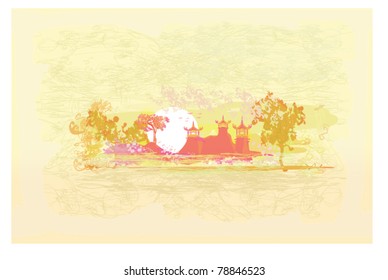 old paper with Asian Landscape