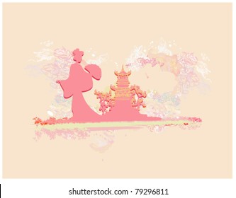old paper with Asian Landscape