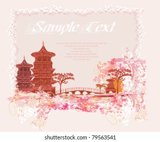 old paper with Asian Landscape