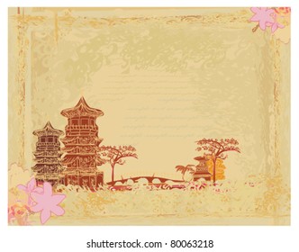 old paper with Asian Landscape