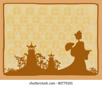 old paper with Asian Landscape
