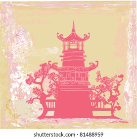 old paper with Asian Landscape