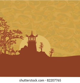 old paper with Asian Landscape