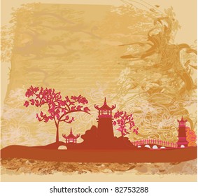 old paper with Asian Landscape