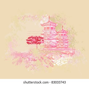 old paper with Asian Landscape