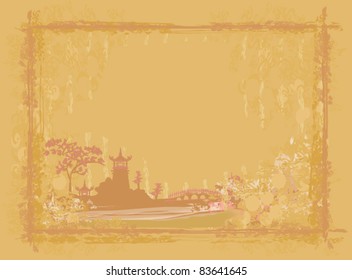 old paper with Asian Landscape