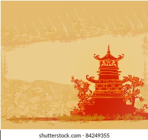 Papel viejo con el paisaje asiático