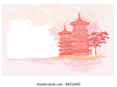 old paper with Asian Landscape