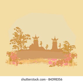old paper with Asian Landscape