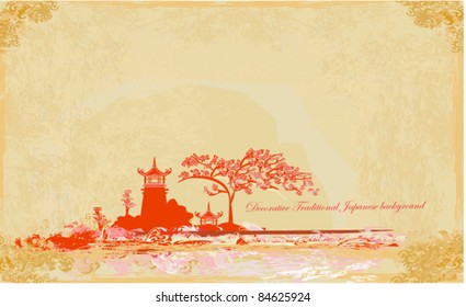 old paper with Asian Landscape