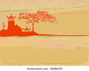 old paper with Asian Landscape