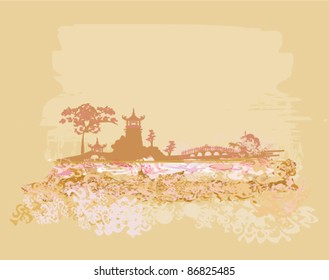 old paper with Asian Landscape