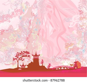 old paper with Asian Landscape