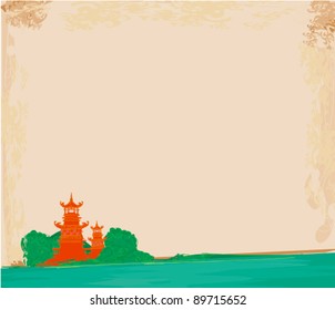 old paper with Asian Landscape