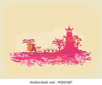 old paper with Asian Landscape