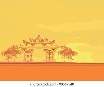 old paper with Asian Landscape